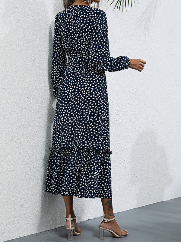 black polka dot long-sleeved dress kakaclo