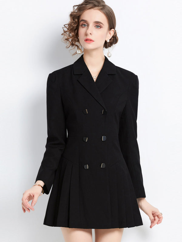 long-sleeved suit collar double-breasted jacket dress kakaclo