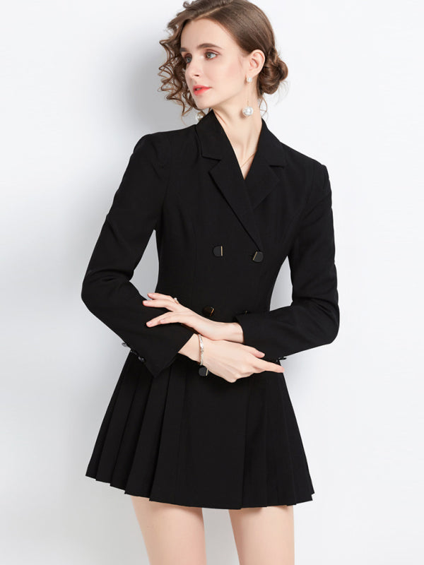 long-sleeved suit collar double-breasted jacket dress kakaclo