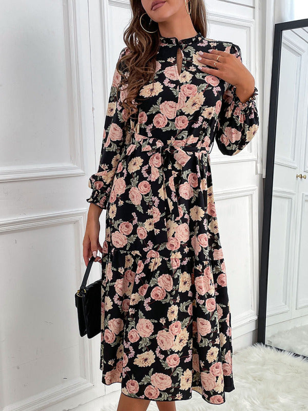 Women's print long sleeve half high neck dress BLUE ZONE PLANET