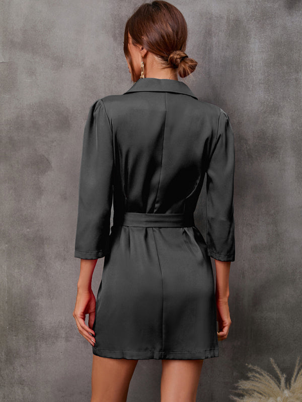 Button Tie Suit Dress (with Belt) kakaclo