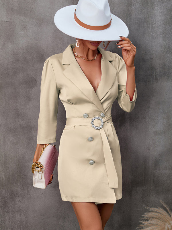 Button Tie Suit Dress (with Belt) kakaclo