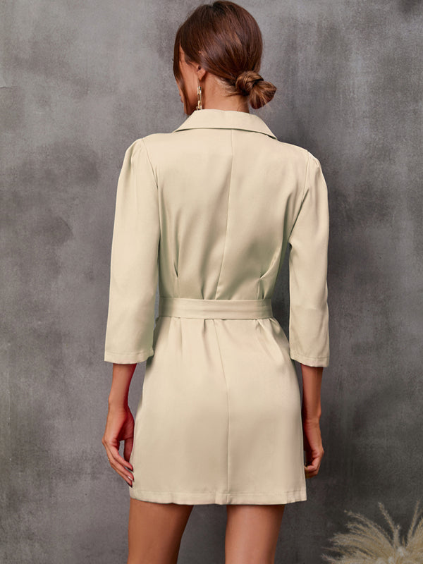 Button Tie Suit Dress (with Belt) kakaclo