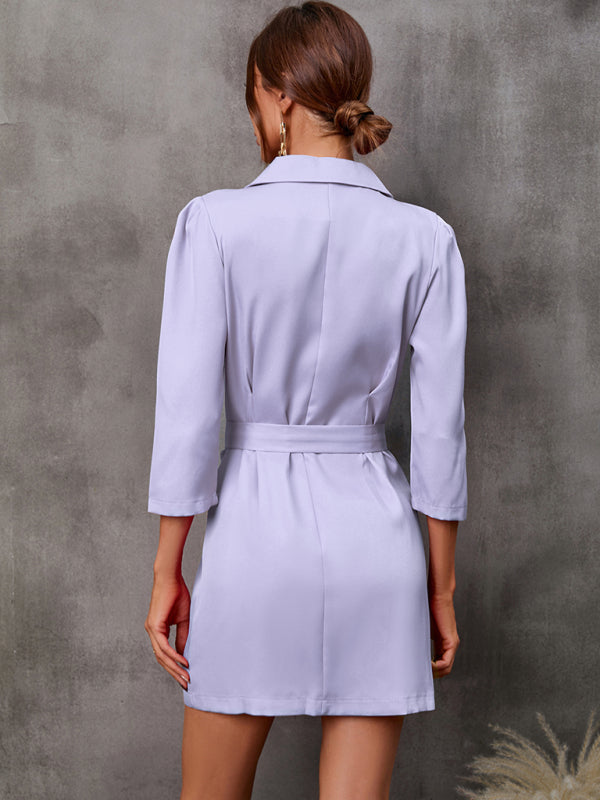 Button Tie Suit Dress (with Belt) kakaclo
