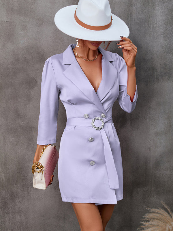 Button Tie Suit Dress (with Belt) kakaclo