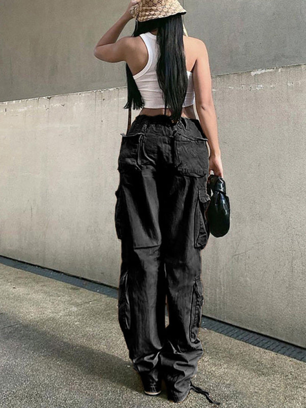 Blue Zone Planet | Straight High Waist Loose Wide Leg Retro Daddy Cargo Pants BLUE ZONE PLANET