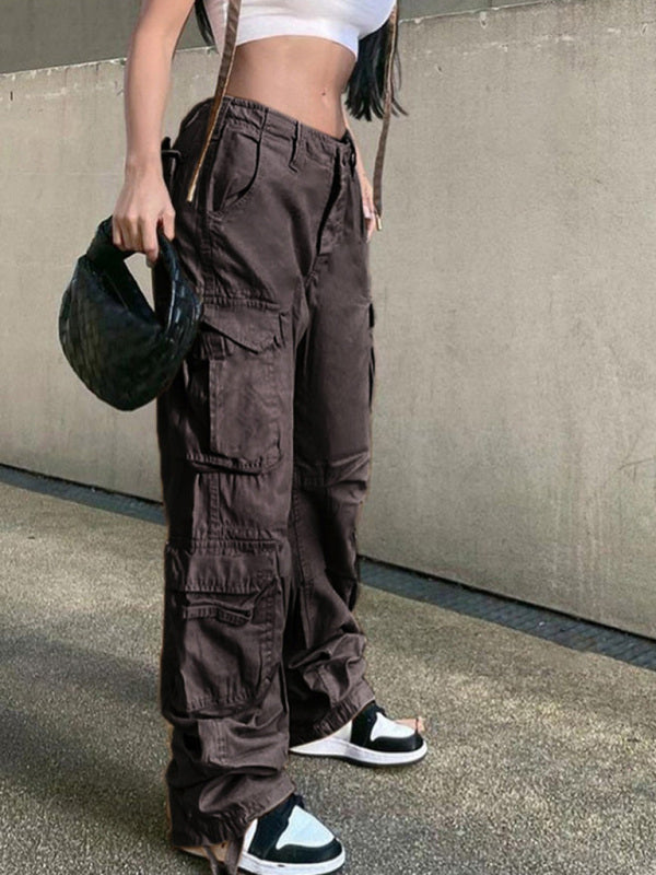 Blue Zone Planet | Straight High Waist Loose Wide Leg Retro Daddy Cargo Pants BLUE ZONE PLANET