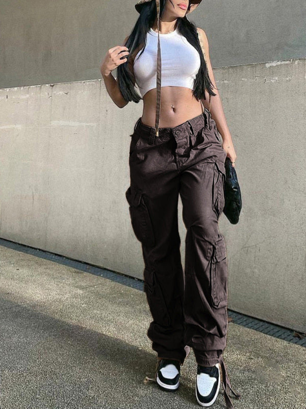 Blue Zone Planet | Straight High Waist Loose Wide Leg Retro Daddy Cargo Pants BLUE ZONE PLANET