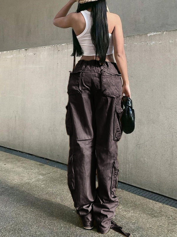 Blue Zone Planet | Straight High Waist Loose Wide Leg Retro Daddy Cargo Pants BLUE ZONE PLANET