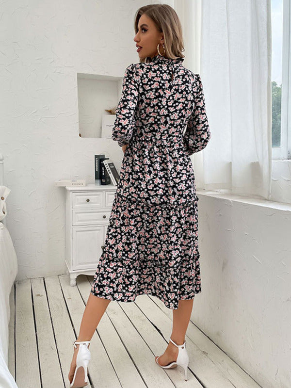 Blue Zone Planet | mid -length semi -high -neck wrinkles print dress BLUE ZONE PLANET