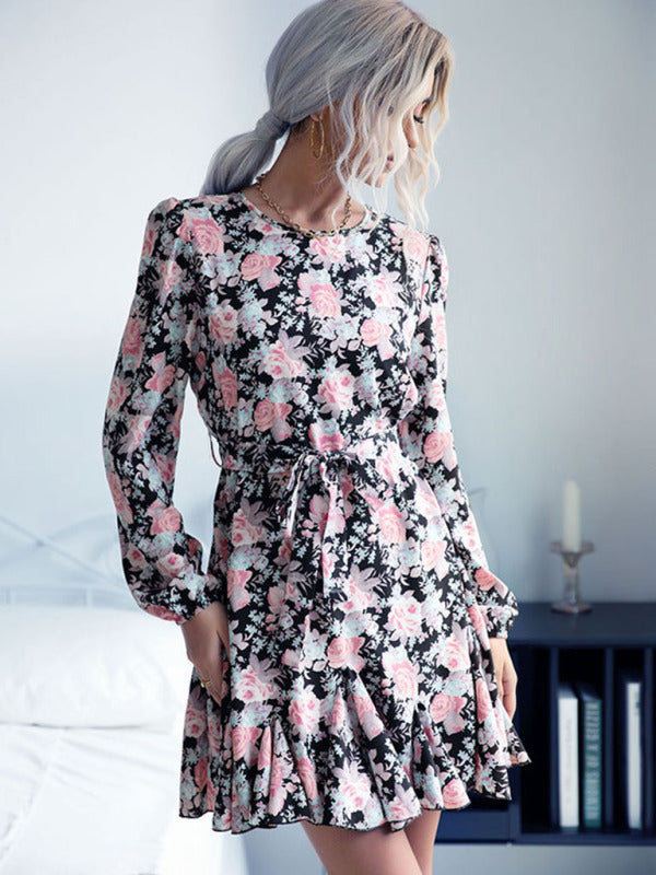 Short skirt women autumn and winter outer wearing long -sleeved dress kakaclo