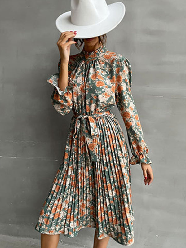 Blue Zone Planet | printed long -sleeved half -high -neck dress BLUE ZONE PLANET