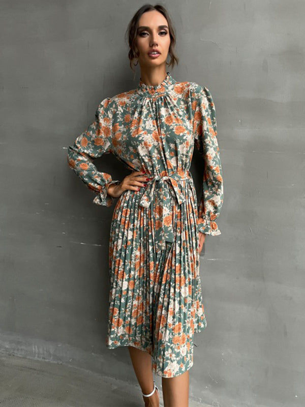 Blue Zone Planet | printed long -sleeved half -high -neck dress BLUE ZONE PLANET