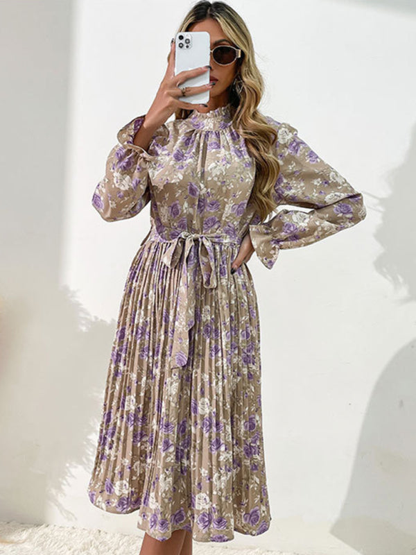Blue Zone Planet | printed long -sleeved half -high -neck dress BLUE ZONE PLANET