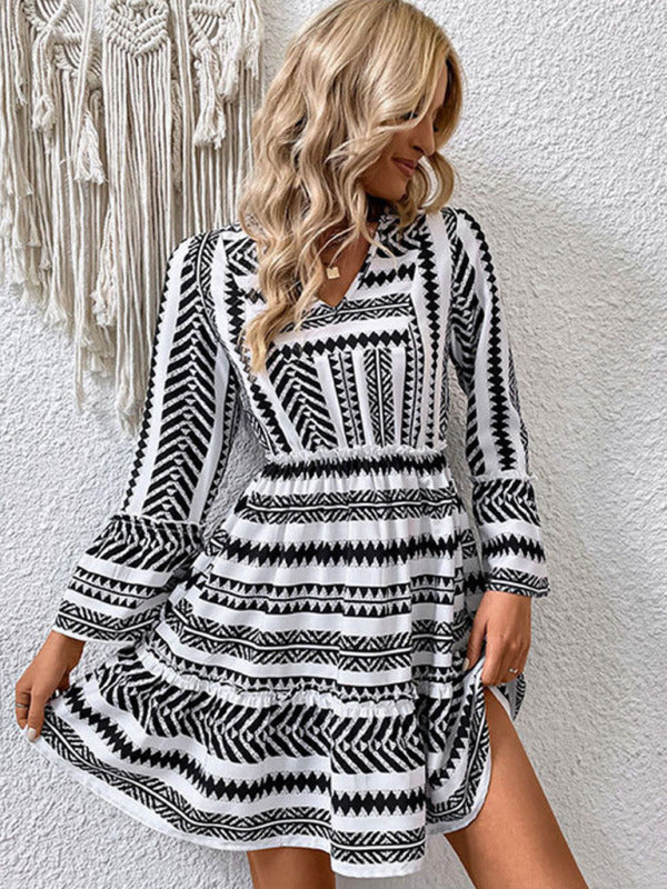 ruffled polka dot long sleeve dress autumn and winter kakaclo
