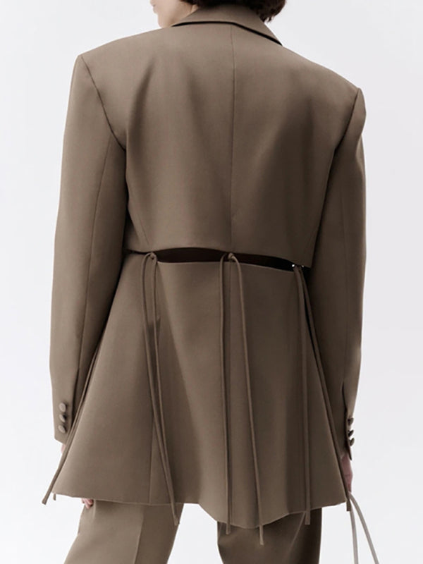 Women's suit collar long sleeve hollow strapped jacket kakaclo