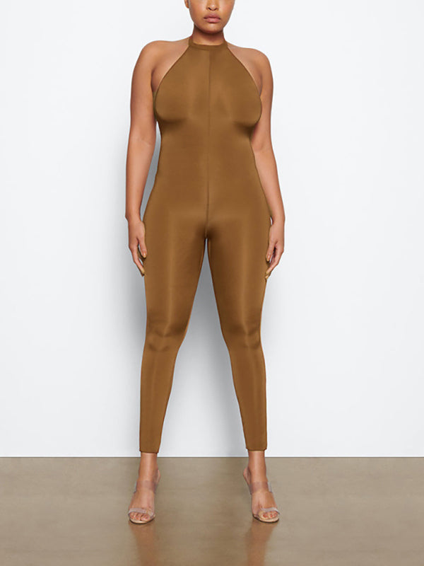 Blue Zone Planet | solid color sleeveless hanging neck jumpsuit BLUE ZONE PLANET