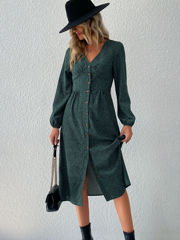 leopard print V-neck French cardigan dress kakaclo