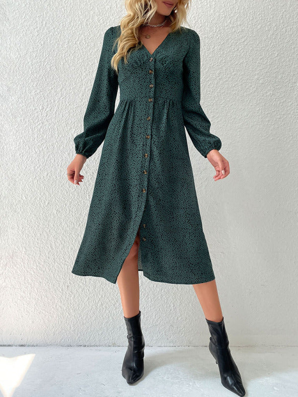 leopard print V-neck French cardigan dress kakaclo