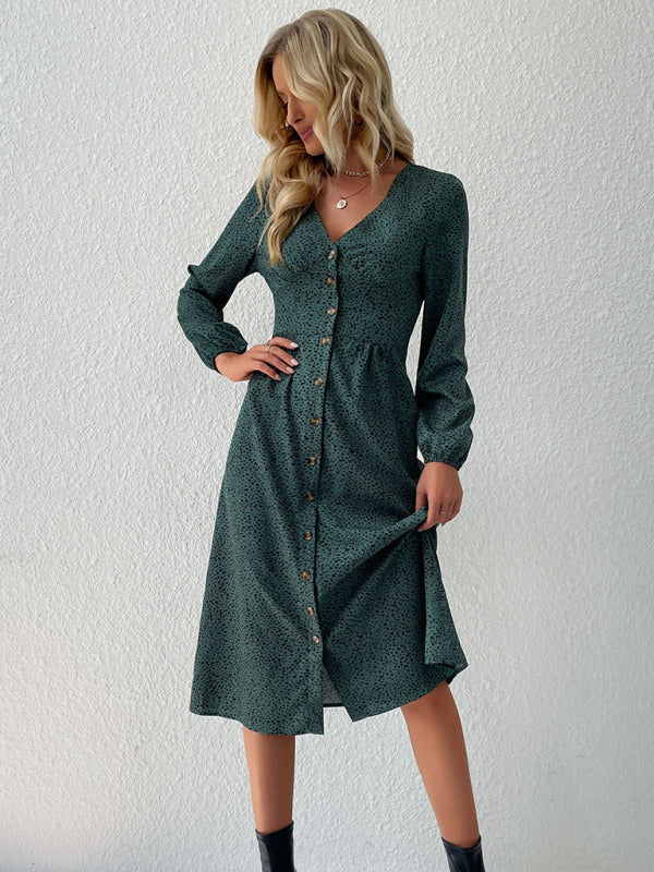 leopard print V-neck French cardigan dress kakaclo