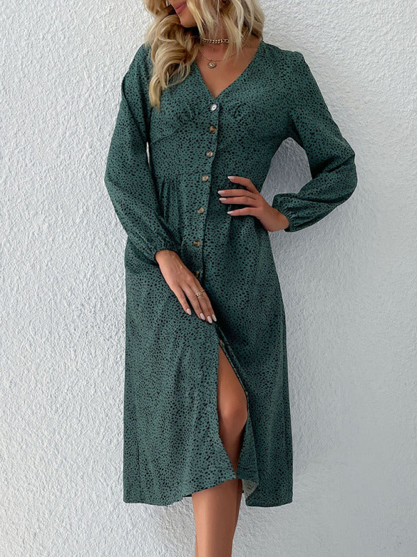 leopard print V-neck French cardigan dress kakaclo