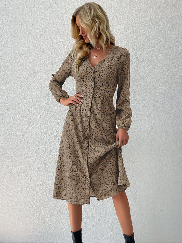 leopard print V-neck French cardigan dress kakaclo