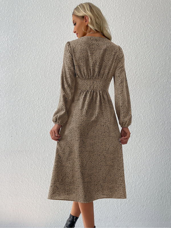leopard print V-neck French cardigan dress kakaclo