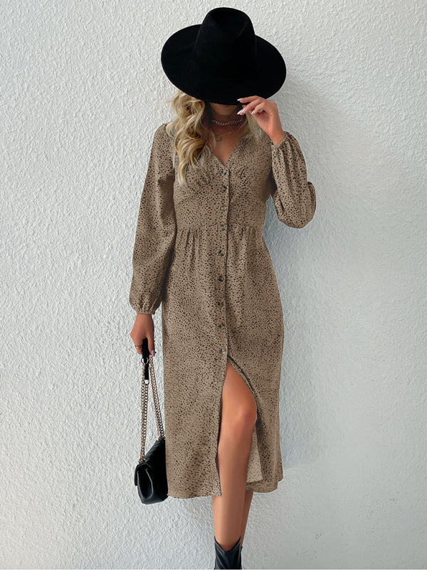 leopard print V-neck French cardigan dress kakaclo