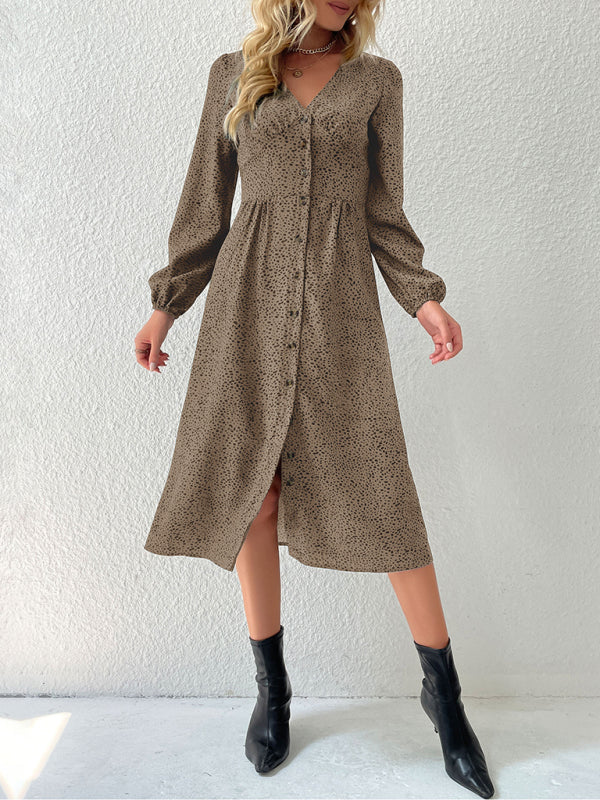 leopard print V-neck French cardigan dress kakaclo