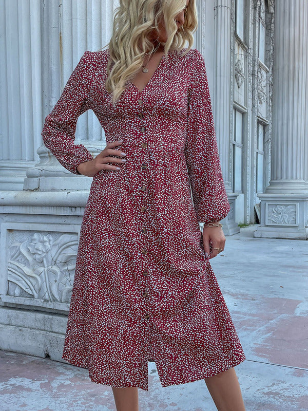 leopard print V-neck French cardigan dress kakaclo