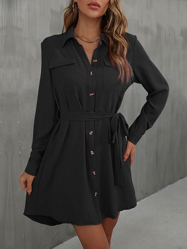 Blue Zone Planet | Women's lapel commuter laced shirt dress kakaclo