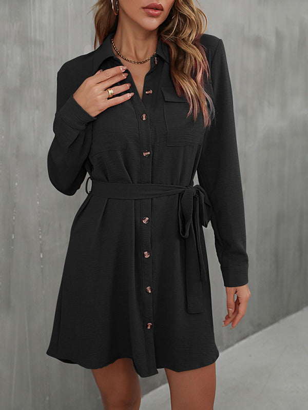 Blue Zone Planet | Women's lapel commuter laced shirt dress kakaclo