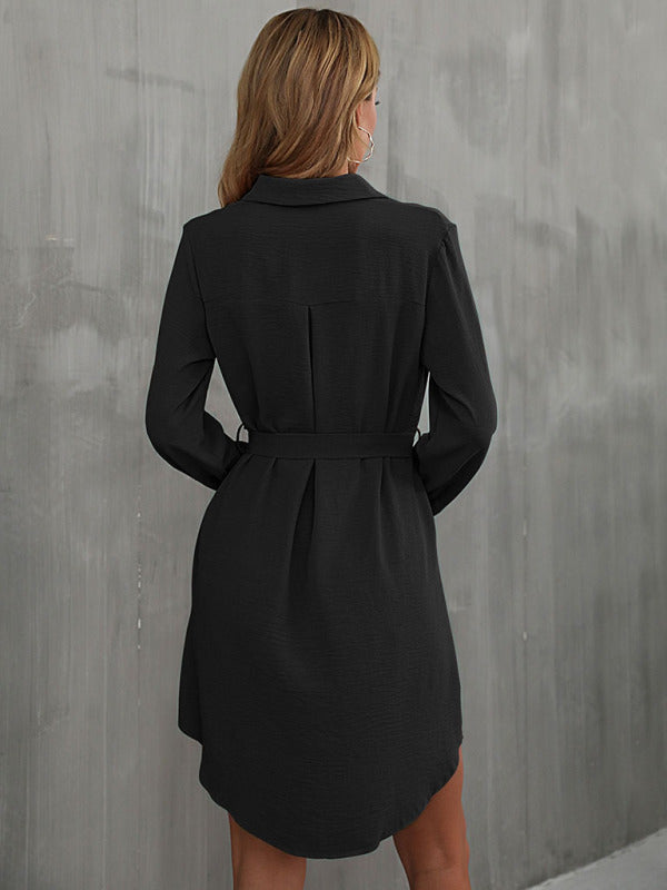 Blue Zone Planet | Women's lapel commuter laced shirt dress kakaclo