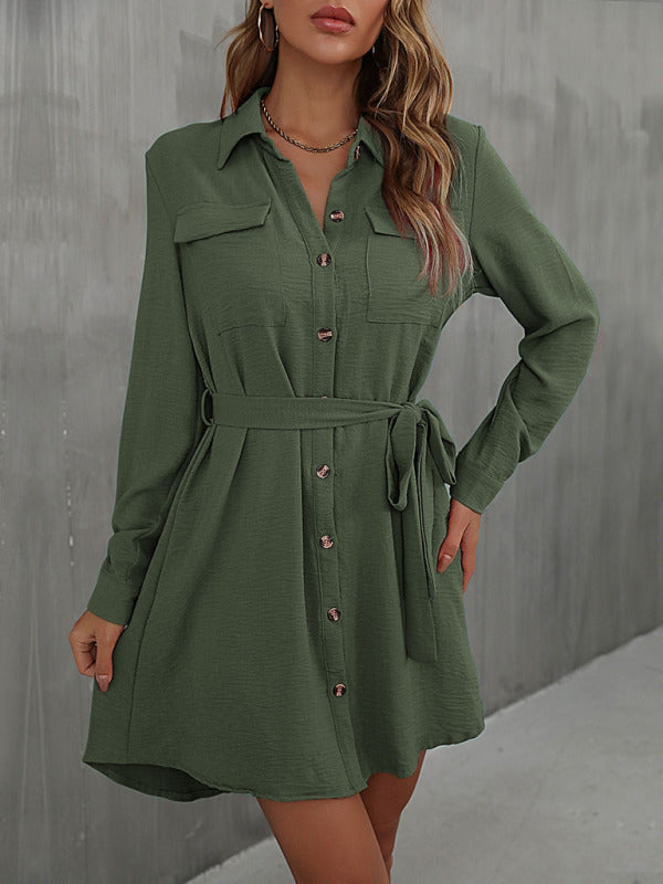 Blue Zone Planet | Women's lapel commuter laced shirt dress kakaclo