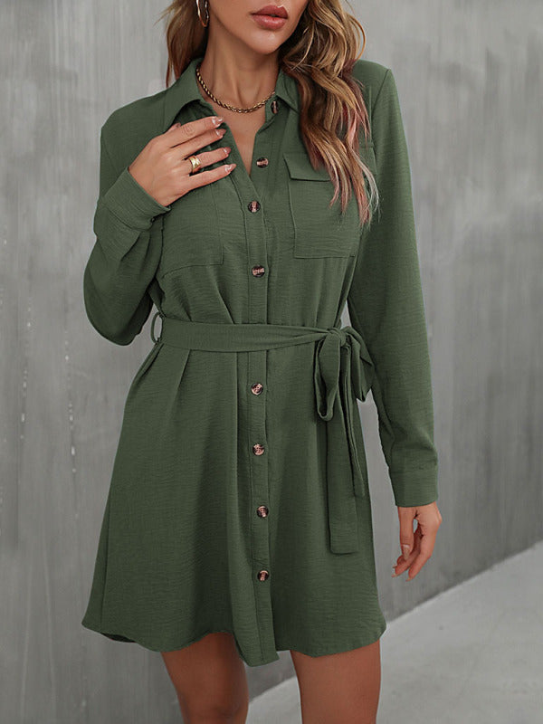 Blue Zone Planet | Women's lapel commuter laced shirt dress kakaclo