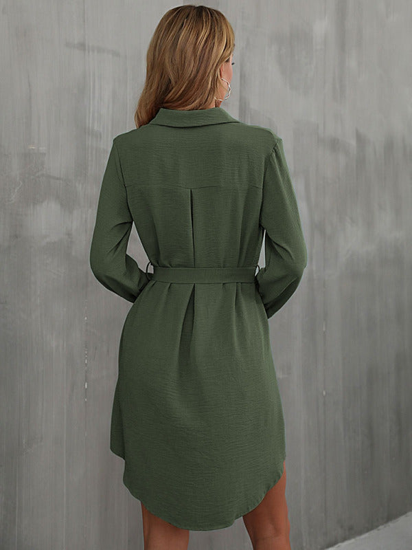 Blue Zone Planet | Women's lapel commuter laced shirt dress kakaclo
