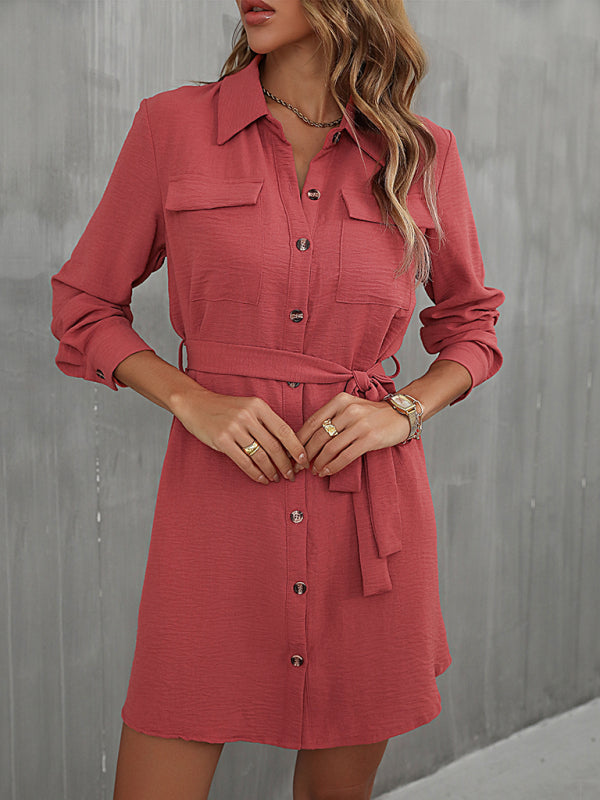 Blue Zone Planet | Women's lapel commuter laced shirt dress kakaclo