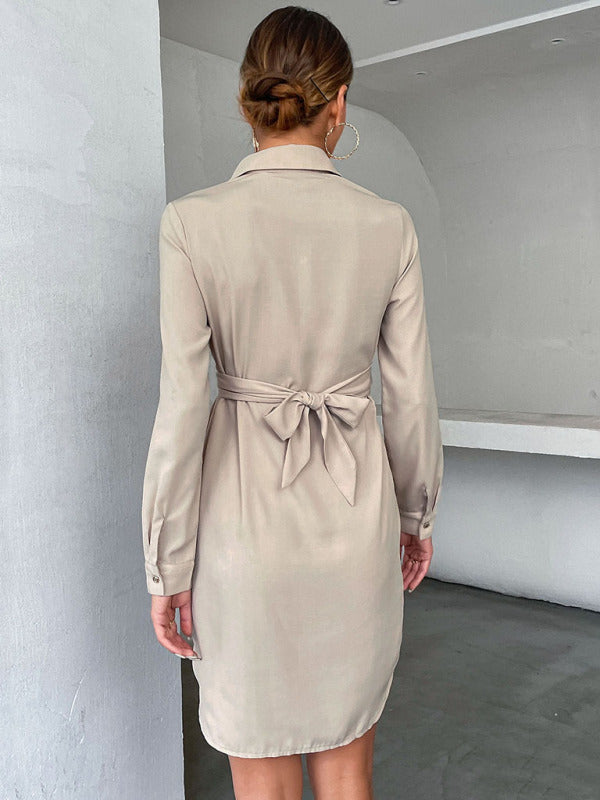 design sense long-sleeved cardigan mid-length lapel shirt dress kakaclo