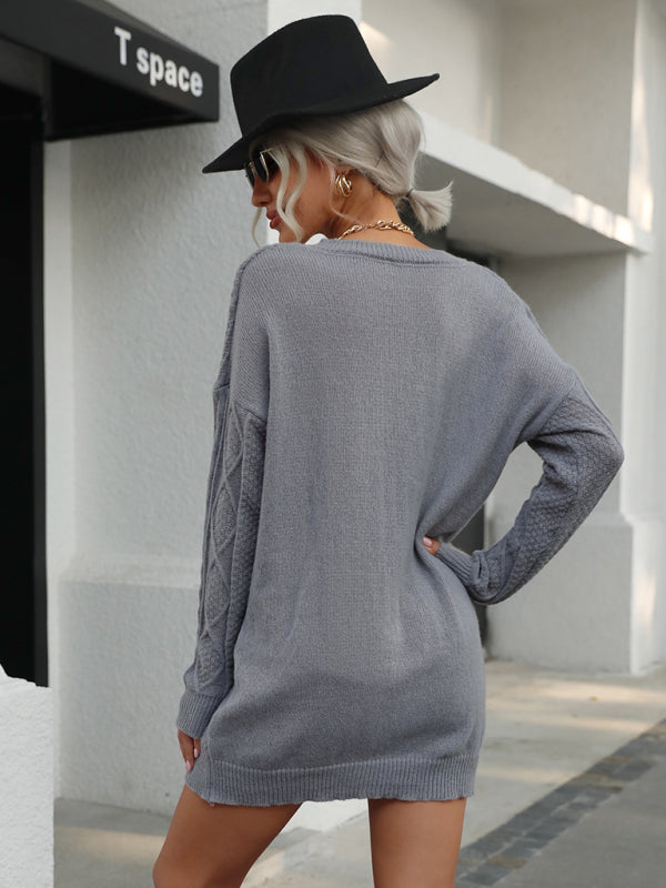 loose stranded knitted sweater dress (without belt) BLUE ZONE PLANET