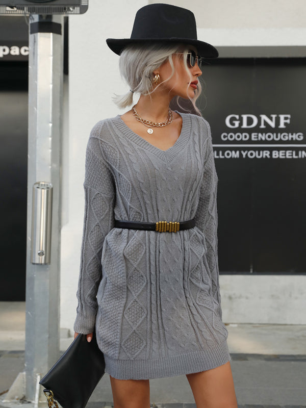 loose stranded knitted sweater dress (without belt) BLUE ZONE PLANET