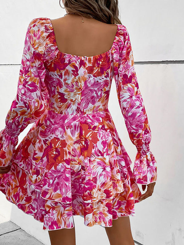 Blue Zone Planet | square neck print ruffle sleeve dress BLUE ZONE PLANET