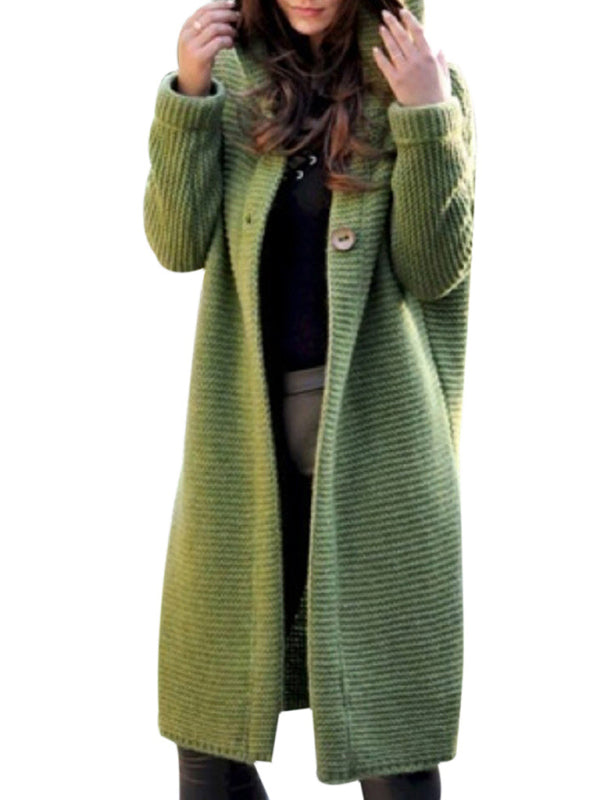 Button Long Cardigan Hooded Sweater Jacket kakaclo