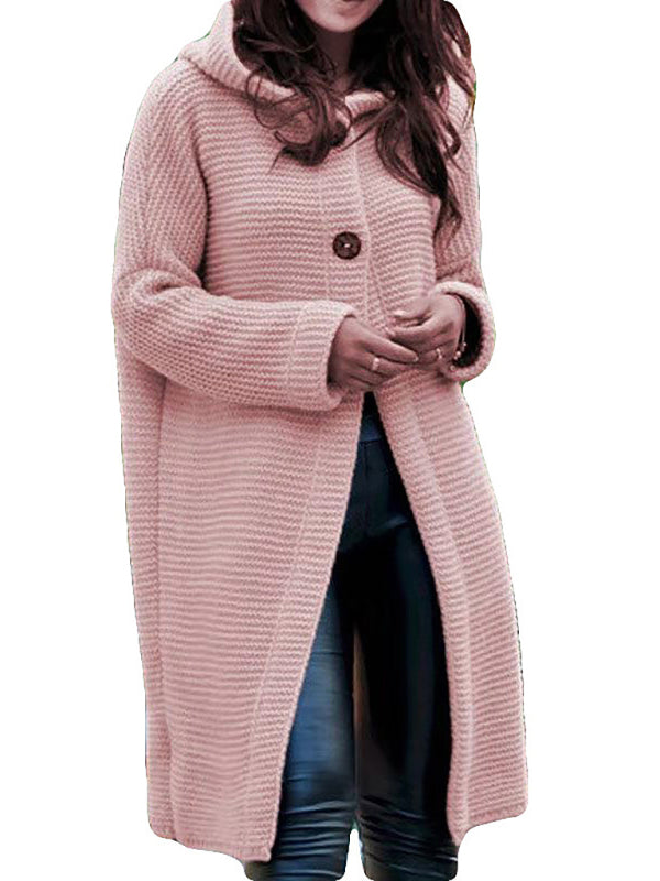 Button Long Cardigan Hooded Sweater Jacket kakaclo