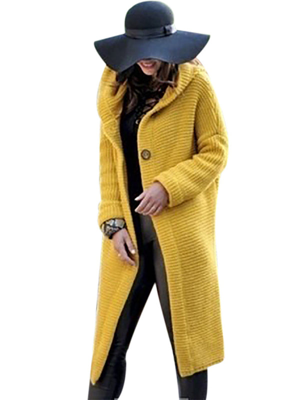 Button Long Cardigan Hooded Sweater Jacket kakaclo
