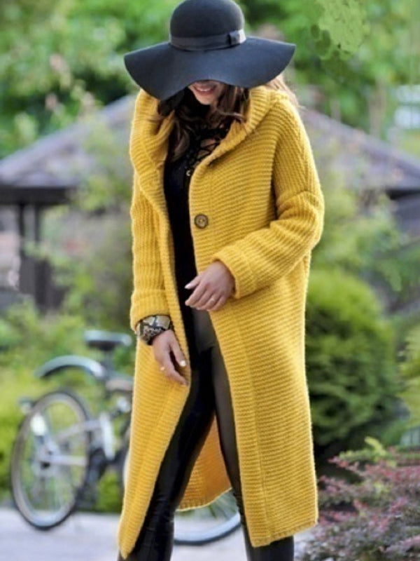 Button Long Cardigan Hooded Sweater Jacket kakaclo
