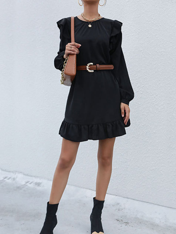 Chic Long-Sleeve Buttoned Versatile Mini Dress BLUE ZONE PLANET