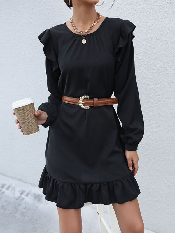 Chic Long-Sleeve Buttoned Versatile Mini Dress BLUE ZONE PLANET