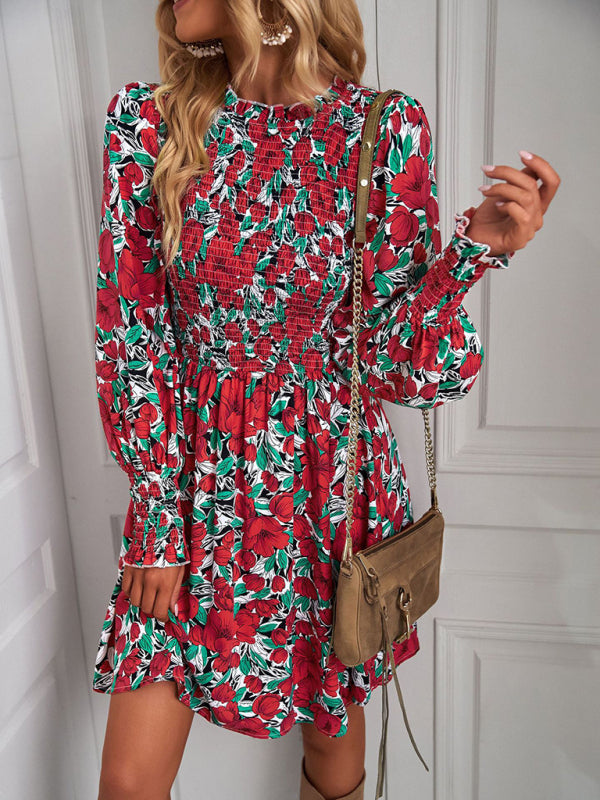 Blue Zone Planet | Lily's Floral Lantern Sleeve Ruched Top Mini Dress BLUE ZONE PLANET
