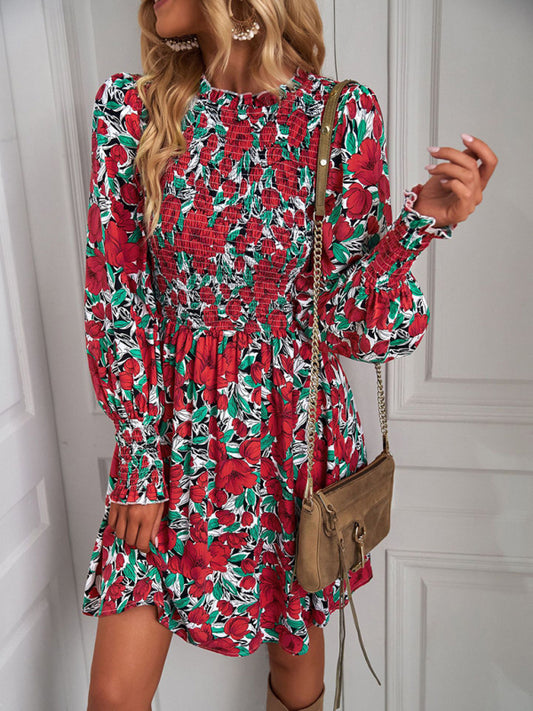 Blue Zone Planet | Lily's Floral Lantern Sleeve Ruched Top Mini Dress BLUE ZONE PLANET