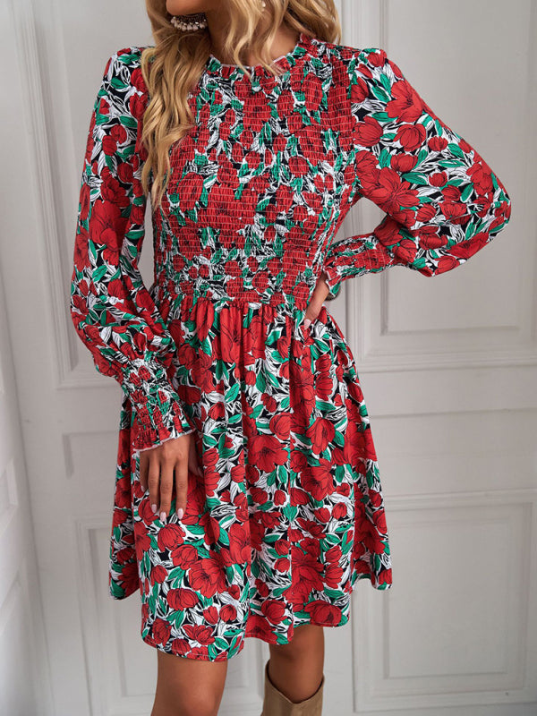 Blue Zone Planet | Lily's Floral Lantern Sleeve Ruched Top Mini Dress BLUE ZONE PLANET